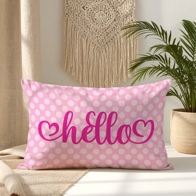 Hello Hearts Light Pink Polka Dot Lumbar Cushion (Hello Hearts Light Pink Polka Dot Lumbar Pillow)