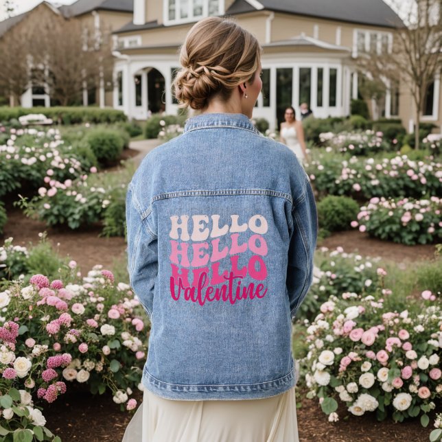 HELLO HELLO VALENTINE HAPPY VALENTINES DAY DENIM JACKET (Wedding Back)