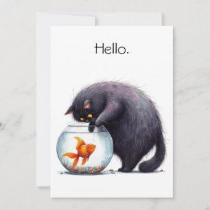 Hello Hi Black Cat and Goldfish Bowl Funny Card