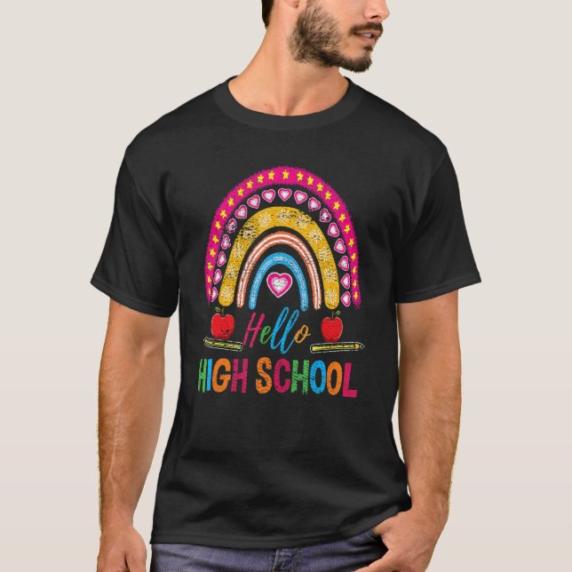 Hello High School Teacher Rainbow Vintage T-Shirt (Front)