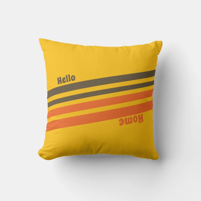 Hello Home Retro Stripes Yellow Brown Red Cushion (Front)