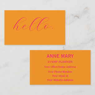 Hello Hot Pink Orange Typography Script Colourful Business Card