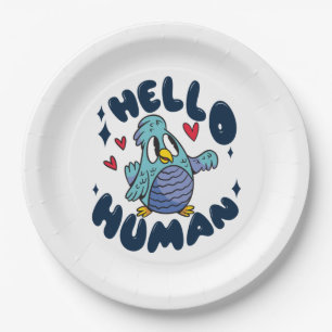 Hello human cute bird paper plate