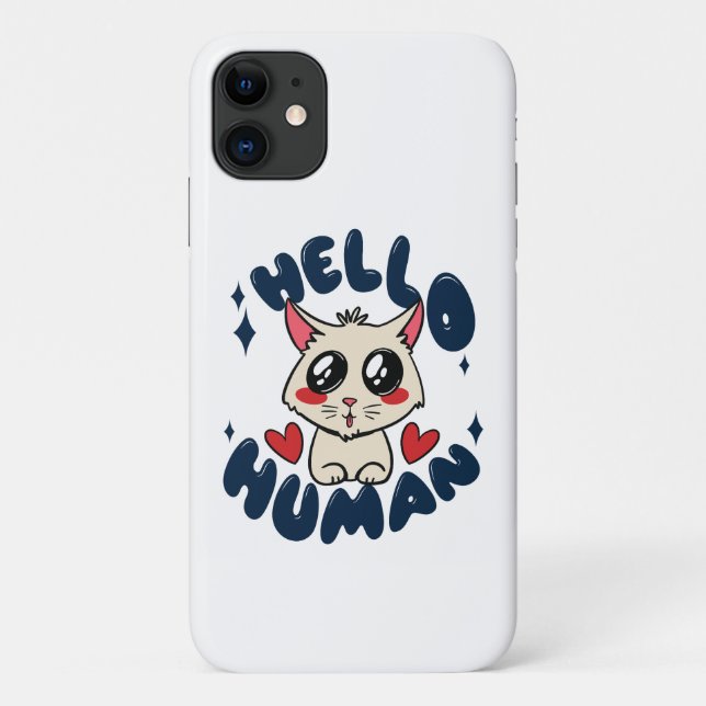 Hello human Cute Cat Case-Mate iPhone Case (Back)