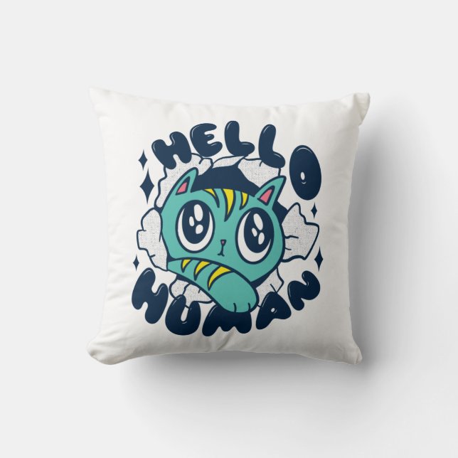 Hello human Cute Cat Cushion (Front)
