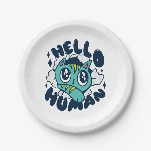 Hello human Cute Cat Paper Plate (Front)