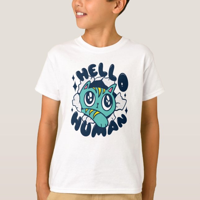 Hello human Cute Cat T-Shirt (Front)