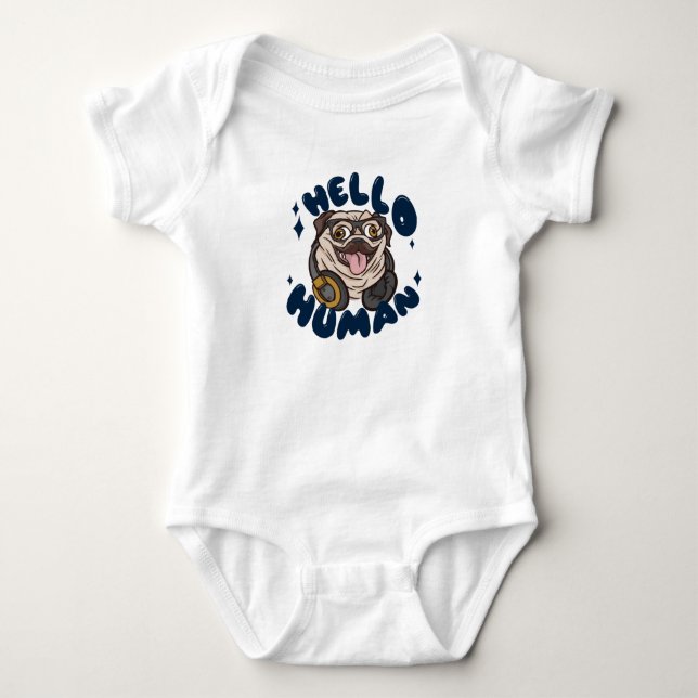 Hello human Cute dog Baby Bodysuit (Front)