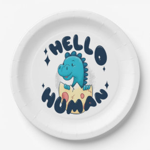 Hello human funny Dinosaur Paper Plate