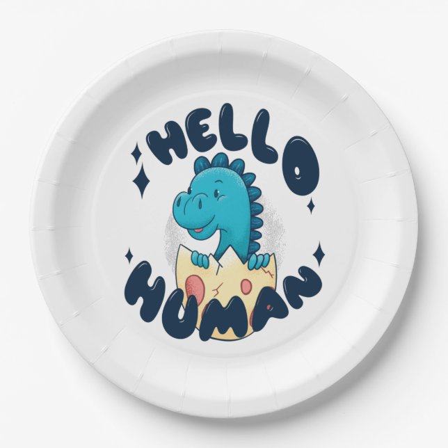Hello human funny Dinosaur Paper Plate (Front)