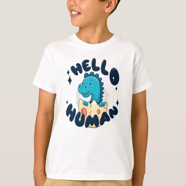 Hello human funny Dinosaur T-Shirt (Front)