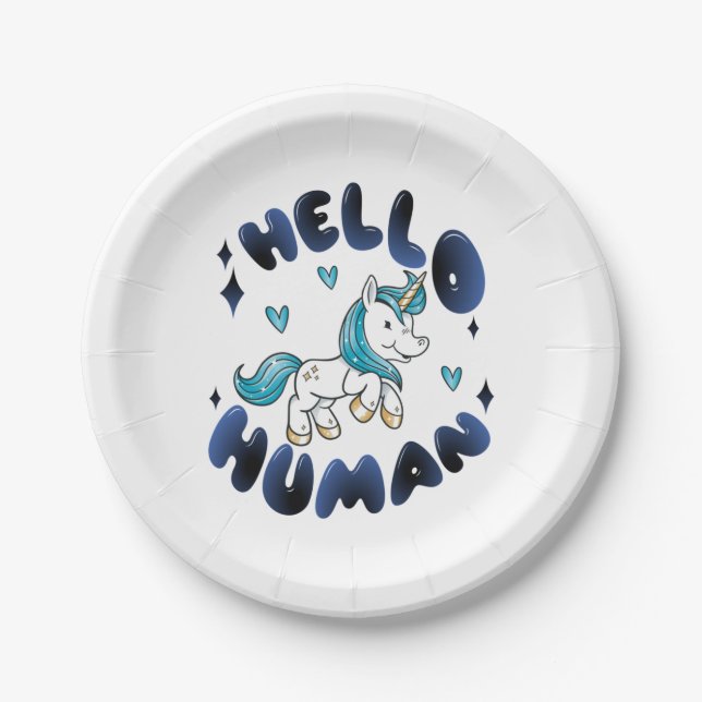 Hello human Lovely Unicorn Paper Plate (Front)