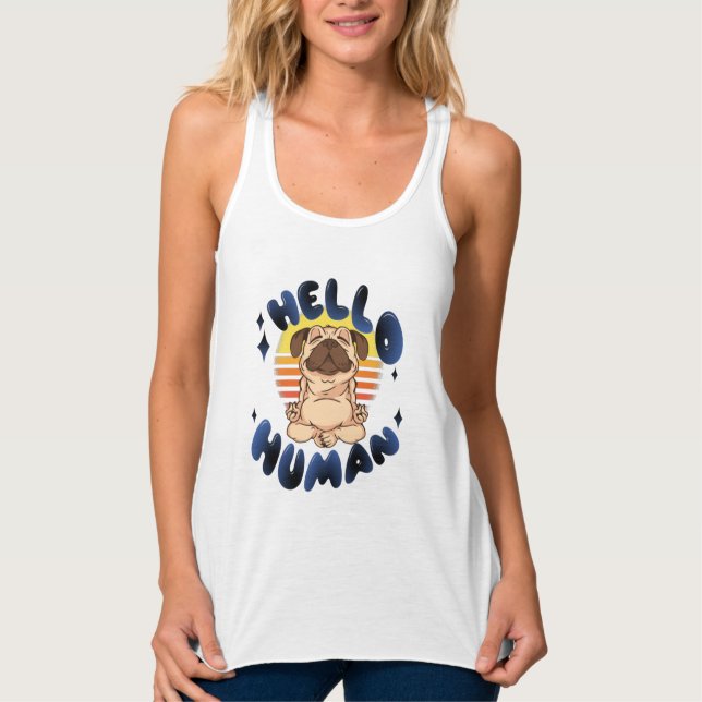 Hello human Meditating yoga dog Singlet (Front)