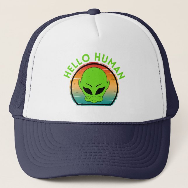 hello human  trucker hat (Front)