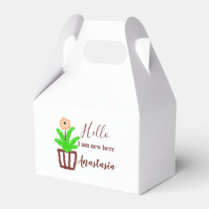 Hello I am new here baby shower kids floral leaf p Favour Box