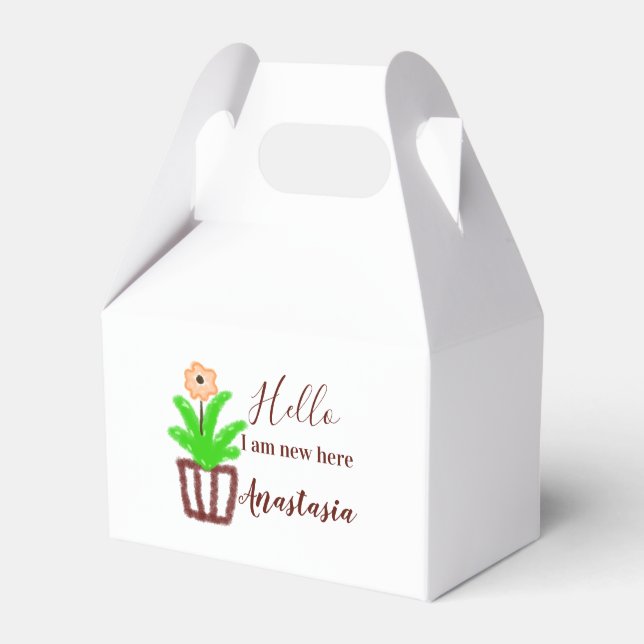 Hello I am new here baby shower kids floral leaf p Favour Box (Front Side)