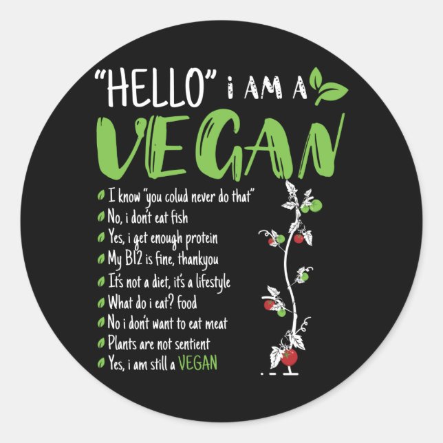 Hello I Am Vegan Classic Round Sticker (Front)