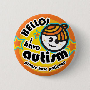 "Hello! I have autism" button (boy1)