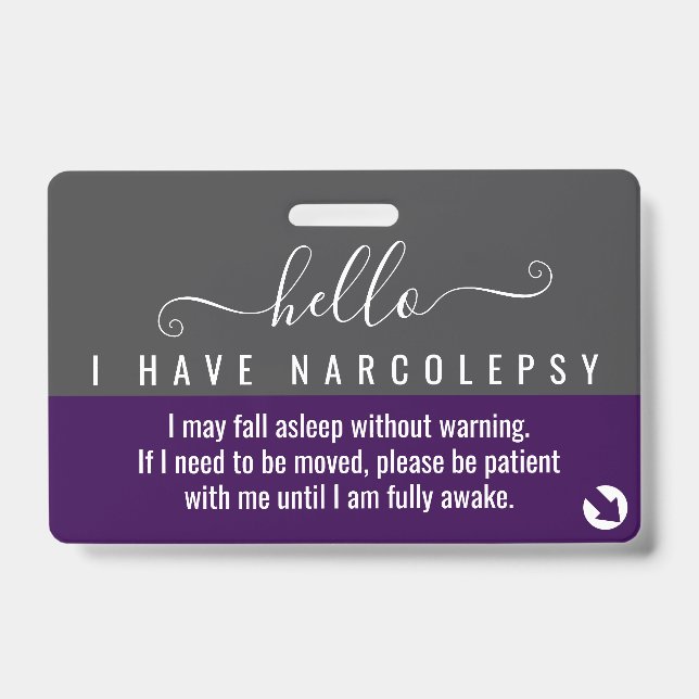 hello i have NARCOLEPSY disability id Badge (Front)