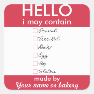 Hello I May Contain Allergens Personalised Bakery Square Sticker