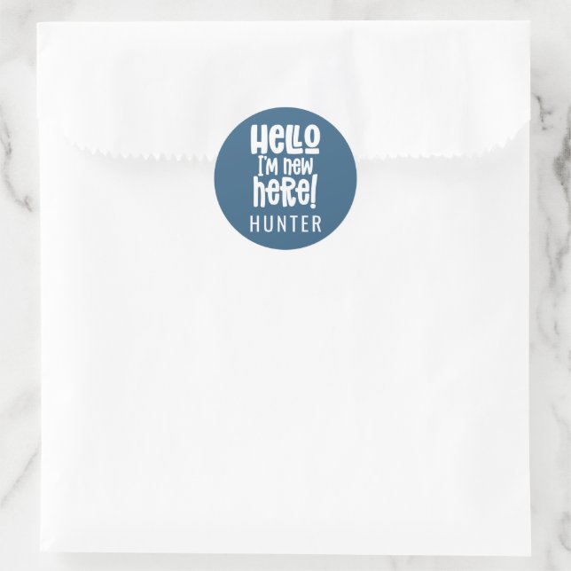 Hello I'm new here modern birth announcement Classic Round Sticker (Bag)