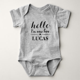 hello I'm new here Personalised Name Baby Boy Gift Baby Bodysuit
