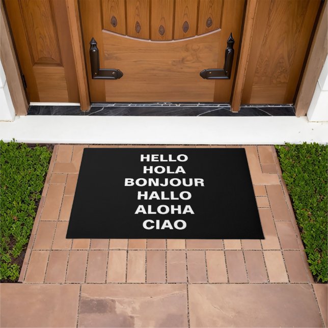 Hello in different languages custom text black doormat (Outdoor)