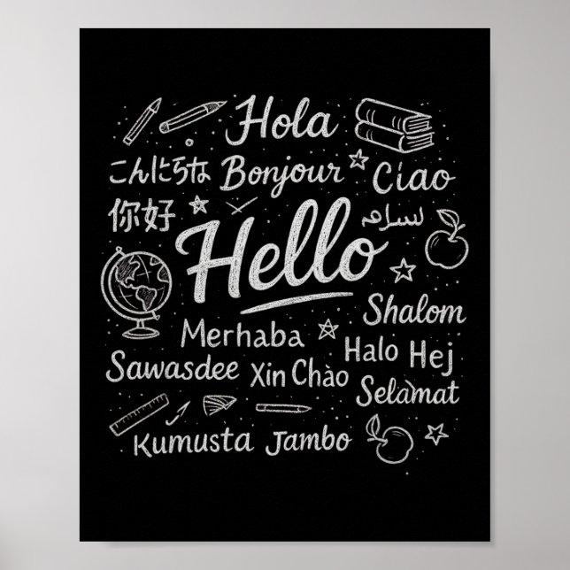 Hello In Different Languages Travel Vacation Esl T Poster (Front)