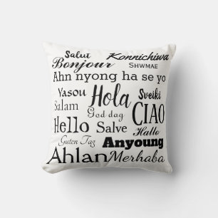 Hello in Different Languages Word Art Throw Pillow