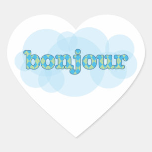 Hello in french bonjour with argyle pattern heart sticker