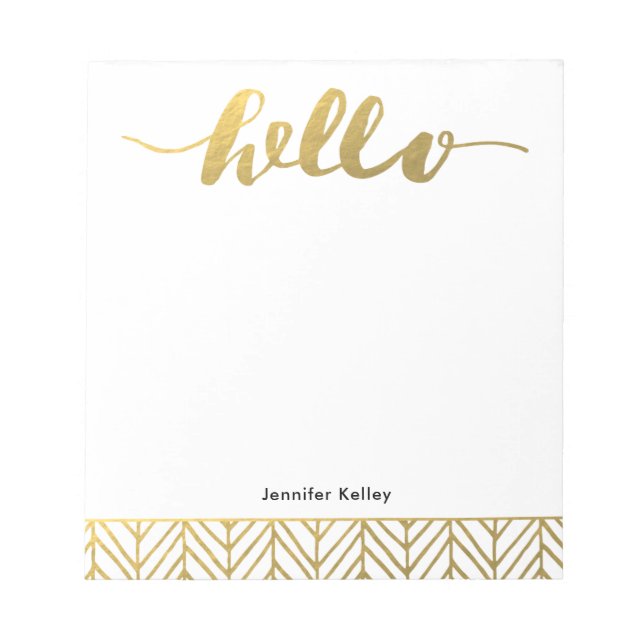Hello in Gold, Personalised Notepad (Front)
