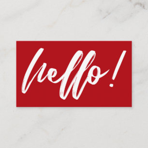 Hello in Handwriting Script Minimal White on Red Business Card
