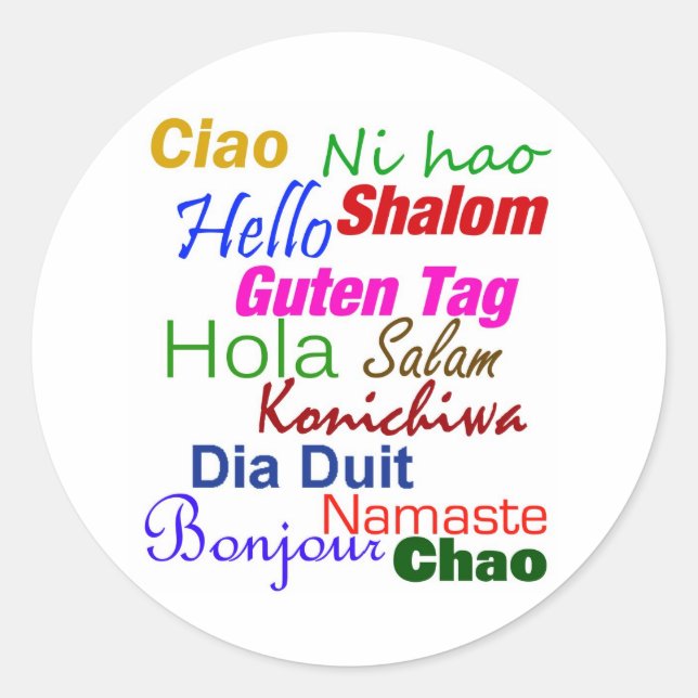 Hello In Many Languages Sticker (Front)