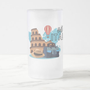 Hello Italy Frosted Glass Beer Mug
