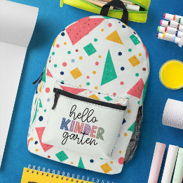 Hello Kinder Garten colourful geometric Printed Backpack