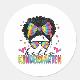 Hello Kindergarten Back To School Black Women Teac Classic Round Sticker