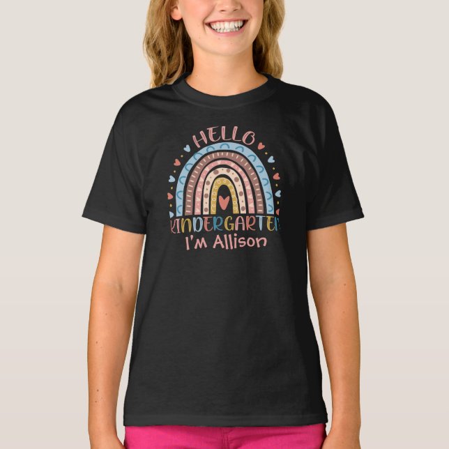 Hello Kindergarten Boho Rainbow Back to School T-Shirt (Front)