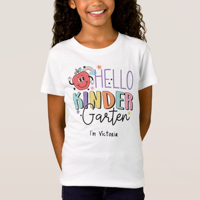 Hello Kindergarten Colourful Elementary School T-Shirt (Front)