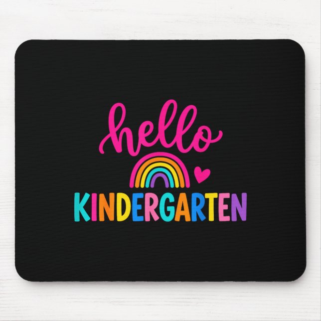 Hello kindergarten colourful rainbow heart back to mouse pad (Front)