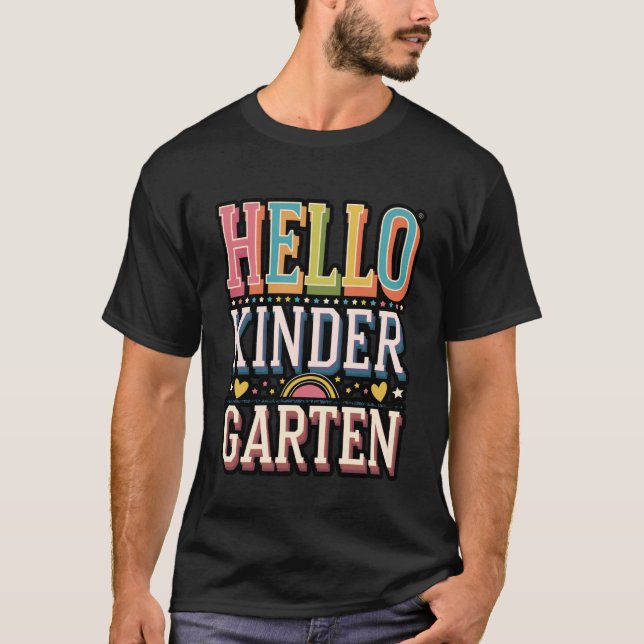 Hello Kindergarten Colourful School Design T-Shirt (Front)