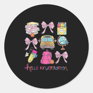 Hello Kindergarten Coquette Bow Back To School Fir Classic Round Sticker