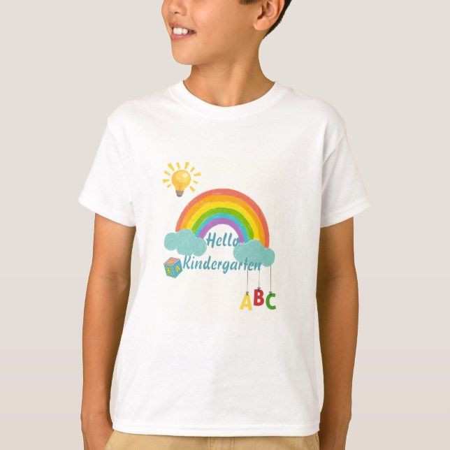 Hello Kindergarten Cute Rainbow Back to School  T-Shirt (Front)