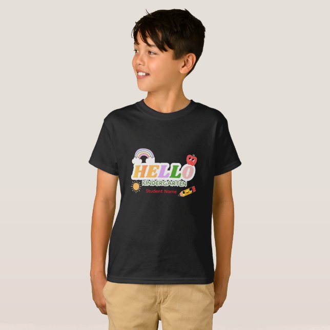 Hello Kindergarten Cute Rocket Pencil Back to Scho T-Shirt (Front Full)