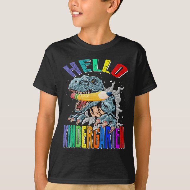 Hello Kindergarten Dinosaur Back To School  T-Shirt (Front)