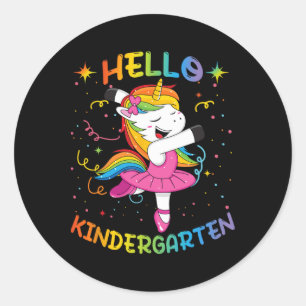 Hello Kindergarten First Day Byck To School Unicor Classic Round Sticker