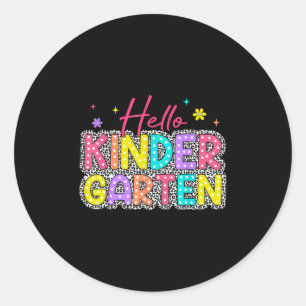 Hello Kindergarten Leopard Back School Educate Cl Classic Round Sticker