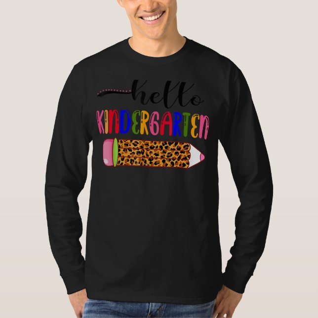 Hello Kindergarten Leopard Back To School Teacher  T-Shirt (Front)