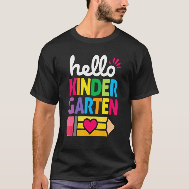 Hello Kindergarten Leopard Pencil Back To School 2 T-Shirt (Front)