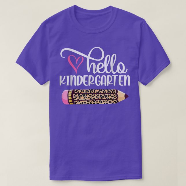 Hello Kindergarten Leopard Pencil Back To School T T-Shirt (Design Front)