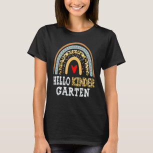 Hello Kindergarten Leopard Rainbow Back To School T-Shirt